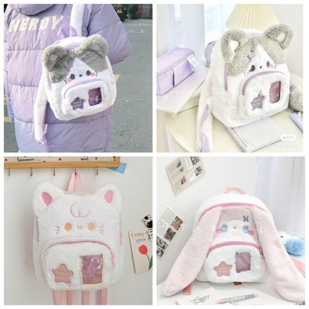 Rabbit Cute Cat Backpack Preppy Style Plush Shoulder Bag Sweet Idol Photocard Pouch Itabag Outdoor