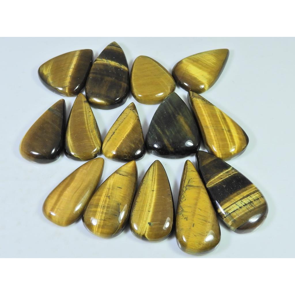 310Cts. Natural Tiger Eye Pear Cabochon Loose Gemstone 14Pcs Lot 23-33 MM C-732