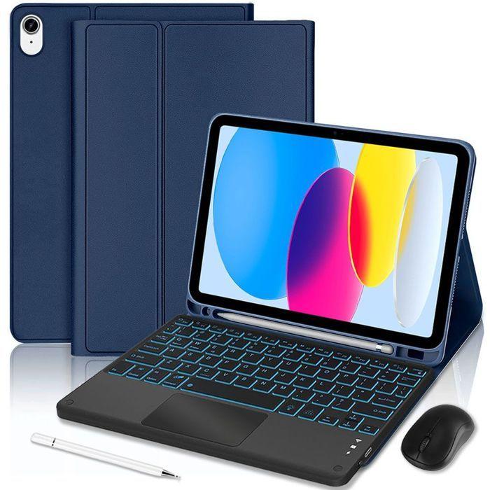 Чехол-клавиатура для iPad A16 (11 ") / iPad 10 (10,9 дюйма) Синий ПУ Кожа с Клавиатурой с Подсветкой + Мышь + Стилус