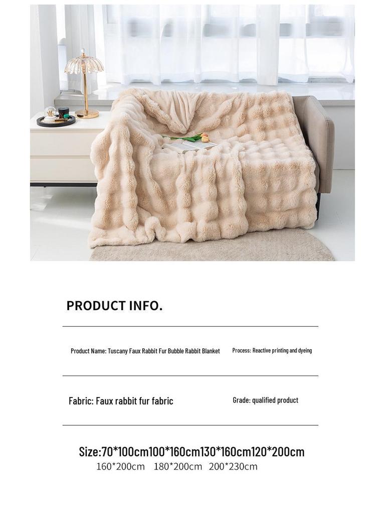 Tuscany Bubble Rabbit Fur Flannel Nap Blanket - Cozy Four-Season Coral Fleece Cover