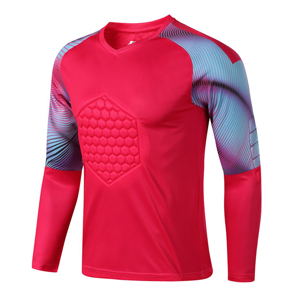 Mens Striped Long Sleeve Goalkeeper Jersey Protective Sponge Pad Training Tops Soccer Football Uniform