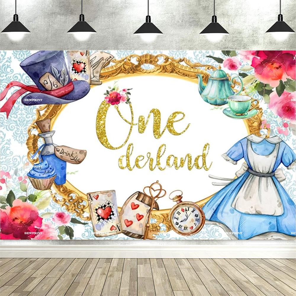 Dewprint Tea Party Onederland Banner Backdrop Girl's 1st Birthday Tea Party Wonderland Photography Background & Decor Photo Prop504