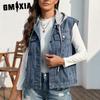 Однотонный принт лето весна с капюшоном стираный джинсовый жилет блузка женские куртки и пальто