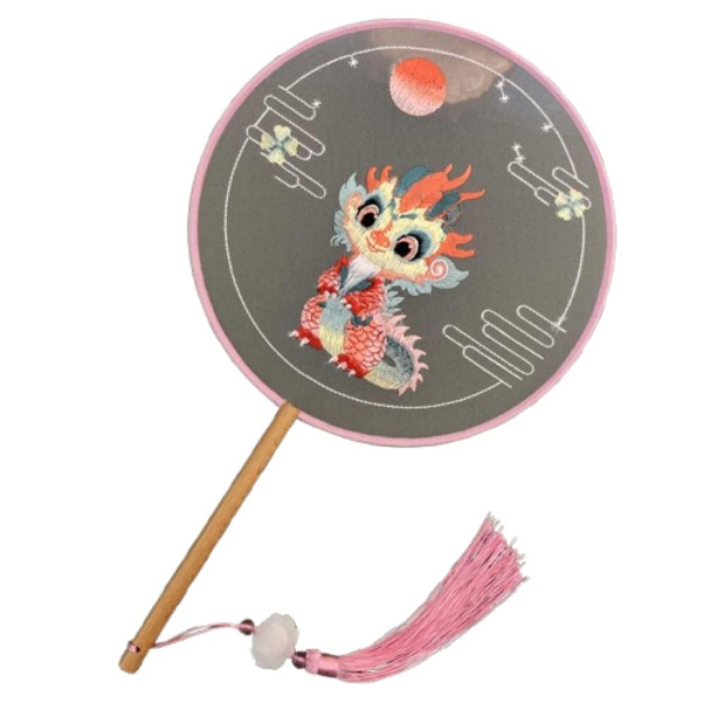 Creative Embroidered Silk Fan Cute Panda Embroidery Round Fan  Home Decorations