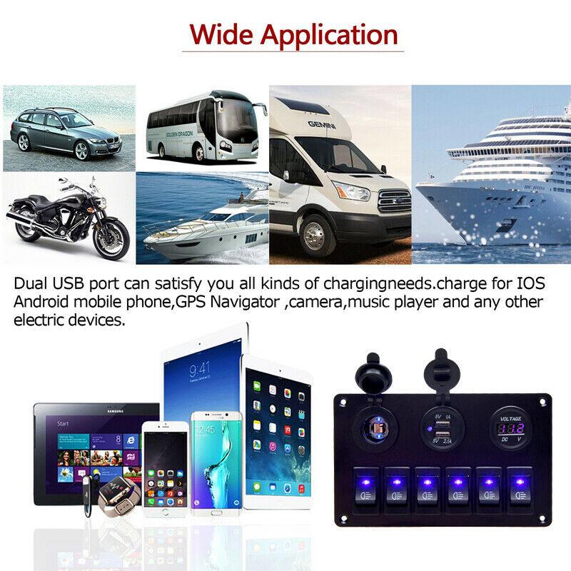 6-клавишный переключатель панели управления светодиодный выключатель кулисы автомобиль морской лодка грузовик цепь