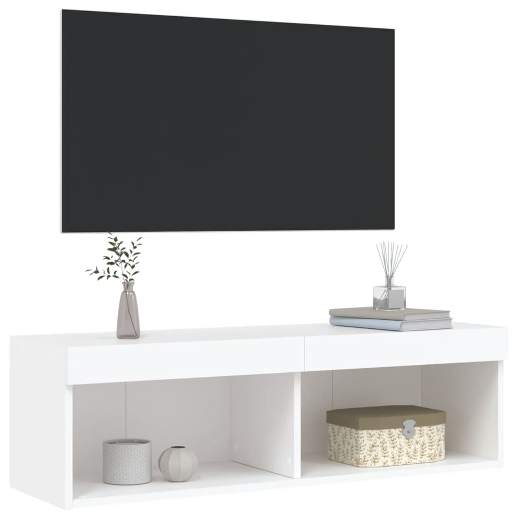 TV Stand with LED Lights White 100x30x30 cm