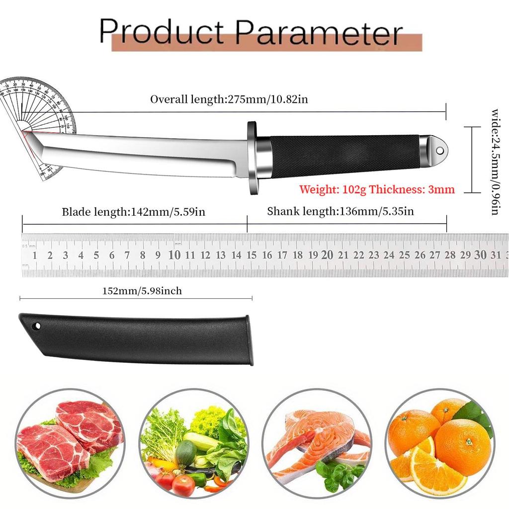 Японский нож из нержавеющей стали в стиле самурая с ножнами - Портативный многофункциональный кухонный нож для мяса, фруктов и продуктов