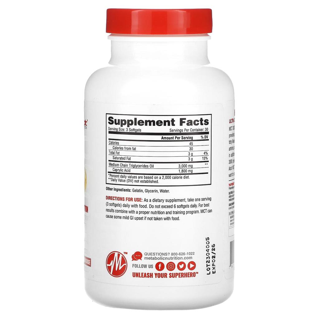 Metabolic Nutrition, MCT 3000, 1000 мг, 90 мягких капсул