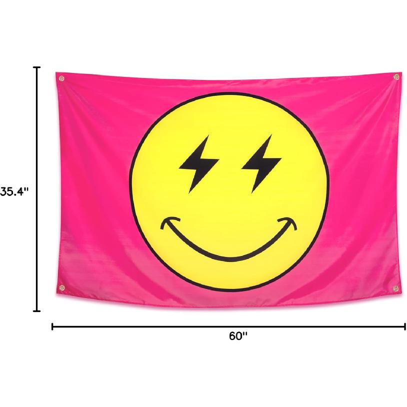 Preppy Tapestry Pink Smile Face Flag 60'' x 40'', Heavy Duty 200D Polyester Cute Smile Banner for Teen Room Girls Bedroom College Dorm Wall Hanging