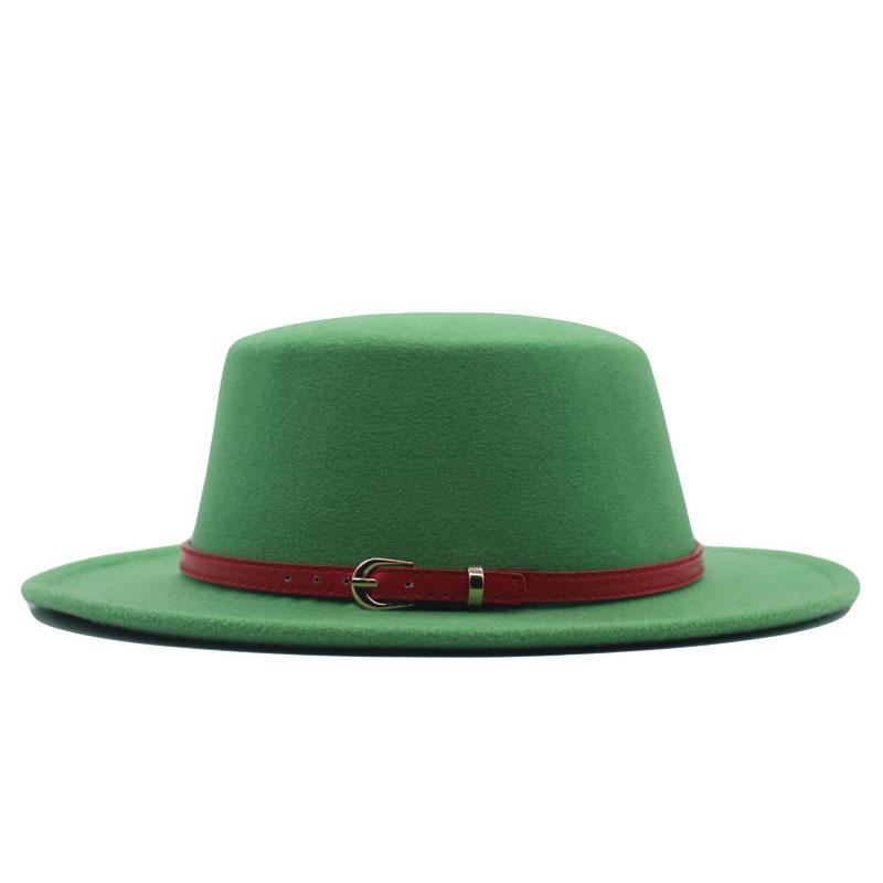Autumn and winter new British men's top hat, flat-top woolen hat, European and American jazz hat, big-brimmed women's hat