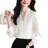 Женская белая шифоновая рубашка с V-образным вырезом: Осенняя драпировка, Профессиональный и формальный дизайн