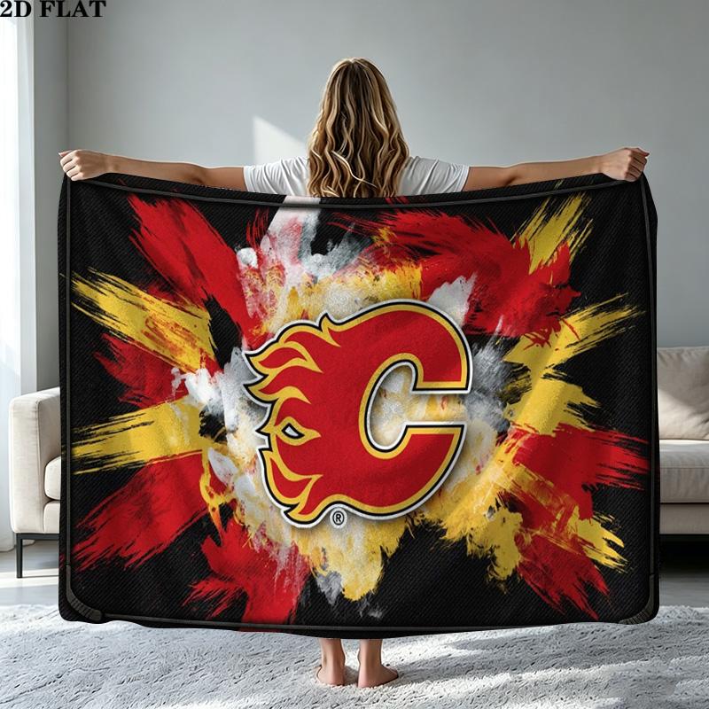 Calgary Flames Logo Print Flannel Blanket High Quality Warm Comfortable Cover for All Seasons Perfect for Gifts Home Decor