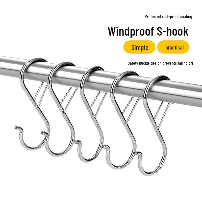 Windproof Stainless Steel S-Hook: Anti-Drop, Multi-Functional Kitchen Hanging Hook