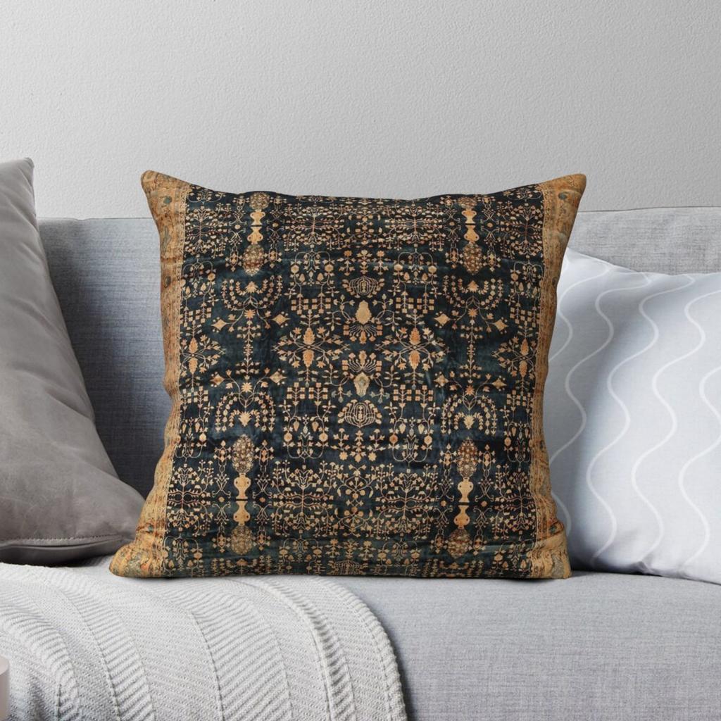 Antique North Indian Rug Pillowcase Polyester Linen Velvet Pattern Zip Decor Car Cushion Cover