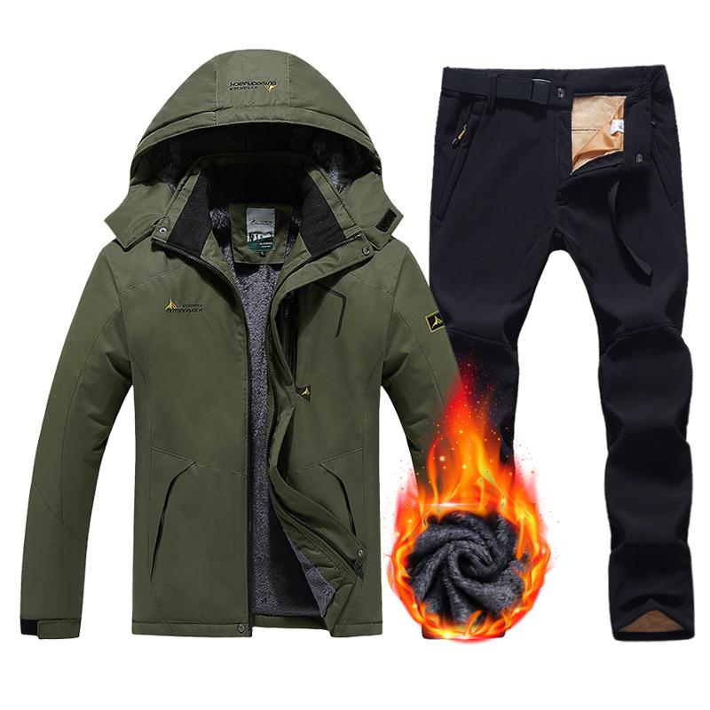 Зимний горнолыжный костюм для мужчин, водонепроницаемая, сохраняющая тепло флисовая куртка, штаны, ветрозащитный комплект одежды для сноуборда и горных лыж