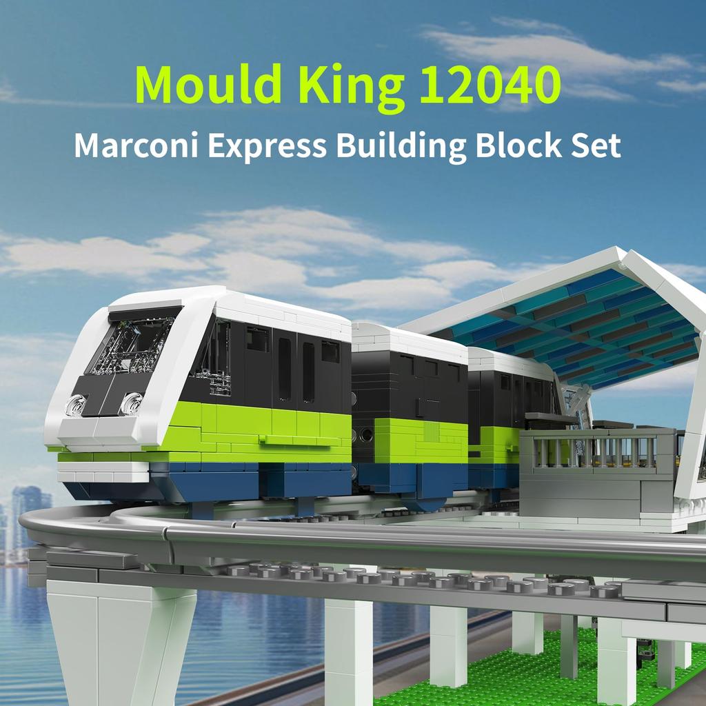 Mould King 12040 Итальянский скоростной трамвай Marconi Express Модель поезда Строительные блоки Двойная дизельная локомотивная модель поезда с дистанционным управлением и приложением для детей Комплект,