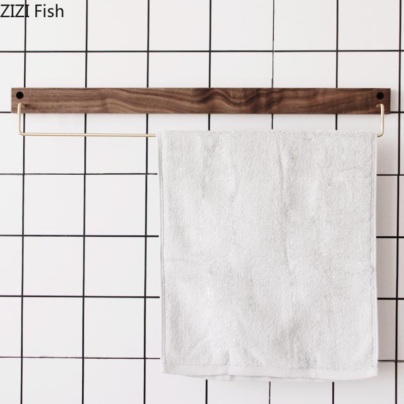 Household Brass Hook Coat Stand Bathroom Accessories Towel Rack Simple Beech Hanger Room Backdrop Walnut Wood Hanging Decoration