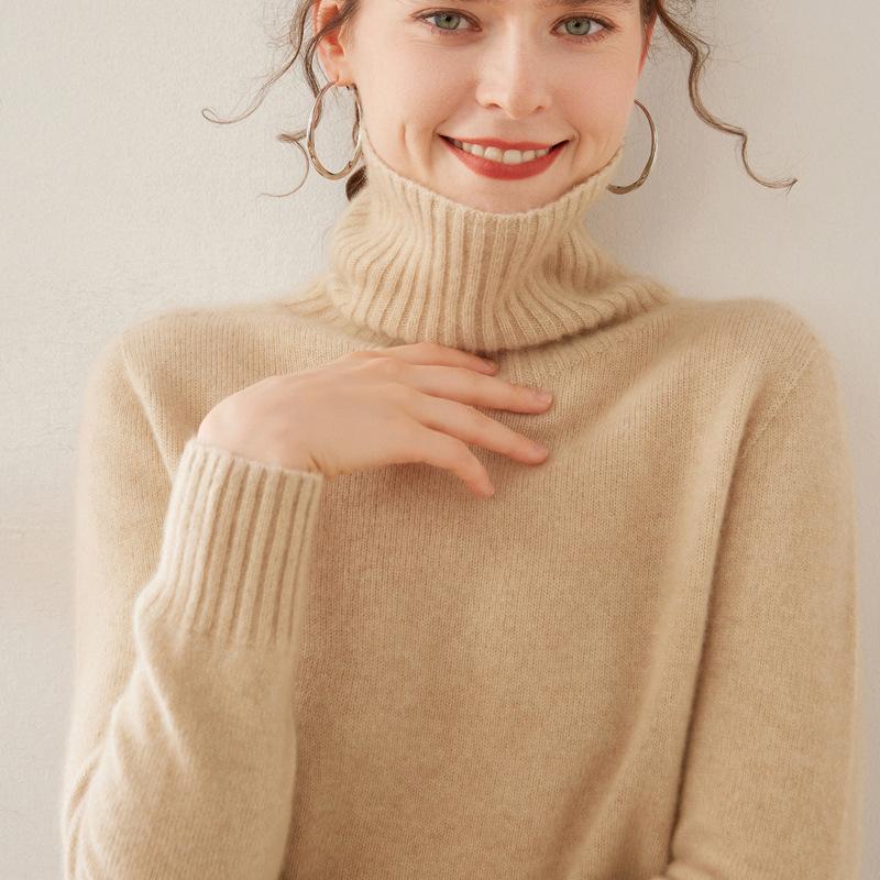 Thickened Turtleneck Cashmere Sweater for Women In Autumn and Winter Saddle Shoulder Sweater Solid Color Warm Bottomed Wool Sweater