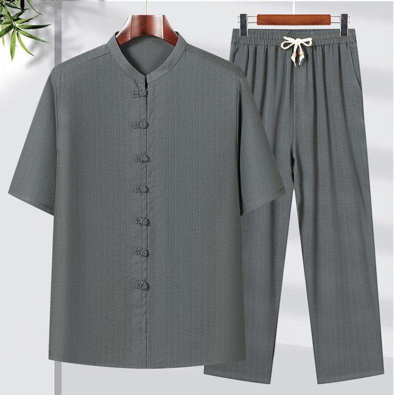 Tang Suit Men's Summer Shirt Chinese Style Grandpa Short-sleeved Middle-aged and Elderly Hanfu Elderly Clothes Dad Suit