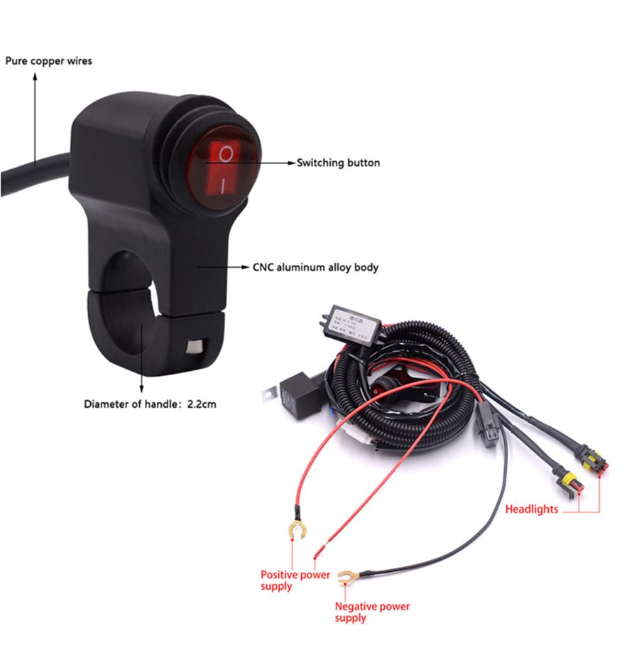 Для фары мотоцикла 9 светодиодов (Пара) + Жгут проводов Переключатель-Mdl5001
