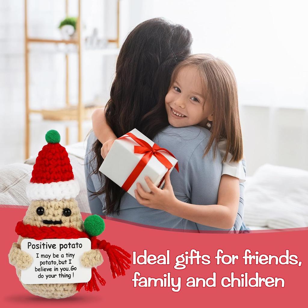 Funny Positive Energy Christmas Potato Doll With Card Home Room Decoration Handmade Knitted Potatoes Ornament Christmas Gifts