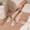 French Temperament Socialite Royal Sister Pointed Single Shoes Women's Low Heels Engagement Dress Bridesmaid Shoes Not Tired Feet Wedding Shoes Women