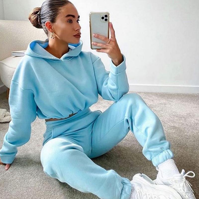 2Pcs/Set Sport Casual Outfit Fall Clothes for Women Sweatshirt Jumper Top Sweatpants Sets Tracksuit