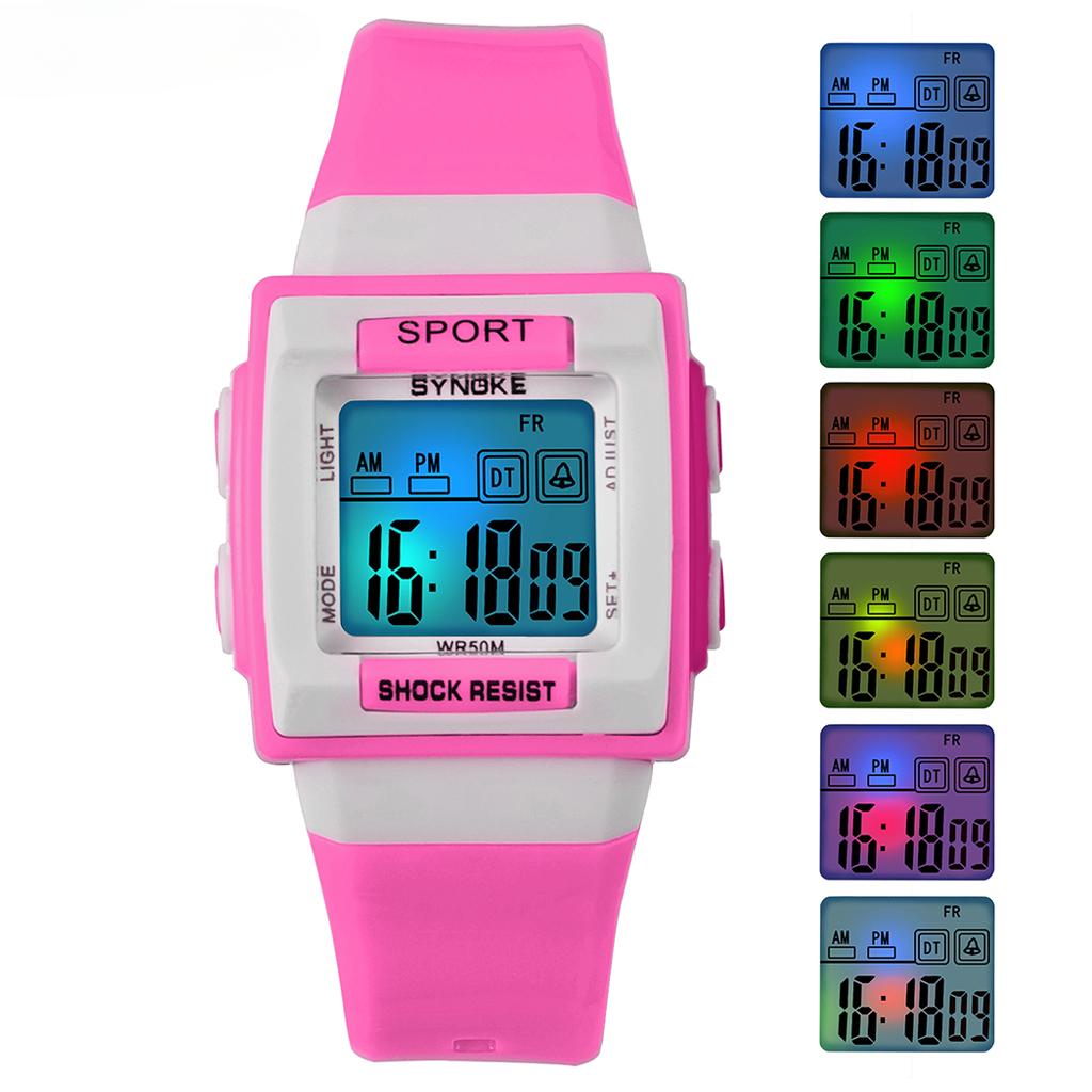 Kids Electronic Watch Waterproof Sports Children Watch Glow Multi Function Digital Watch Seven Colors Light Gift Student