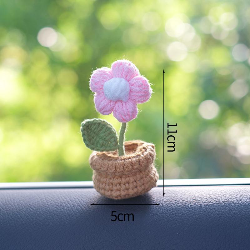 Mini Cute Crochet Flower Hand-Woven Simulation Flower Sunflower Potted Plants Knitted Finished Flowers Home Garden Decoration