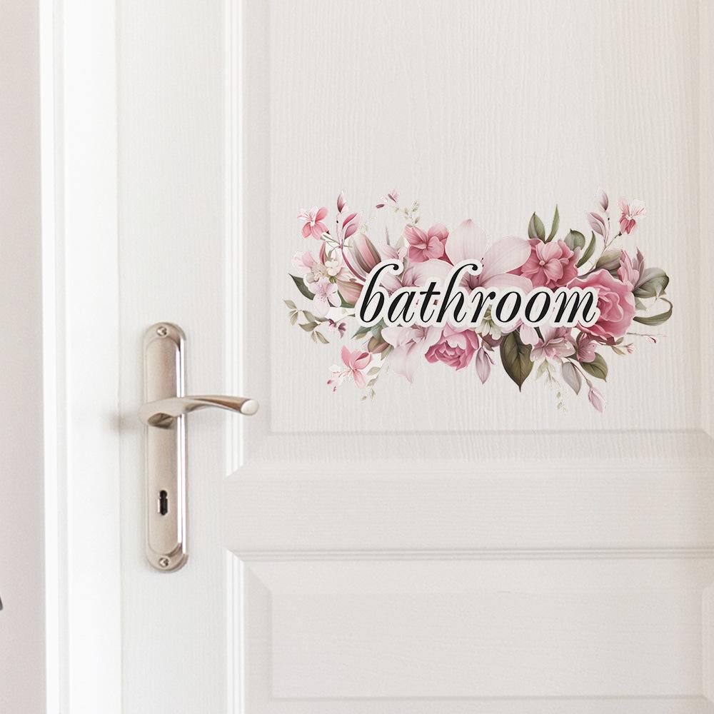 Romantic Flowers English Slogan Bathroom Bathroom Door Stickers Beautify Decorative Wall Stickers Self-adhesive