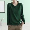 Женский топ с V-образным вырезом и длинными рукавами, женский осенне-зимний однотонный топ, футболка, уличная одежда