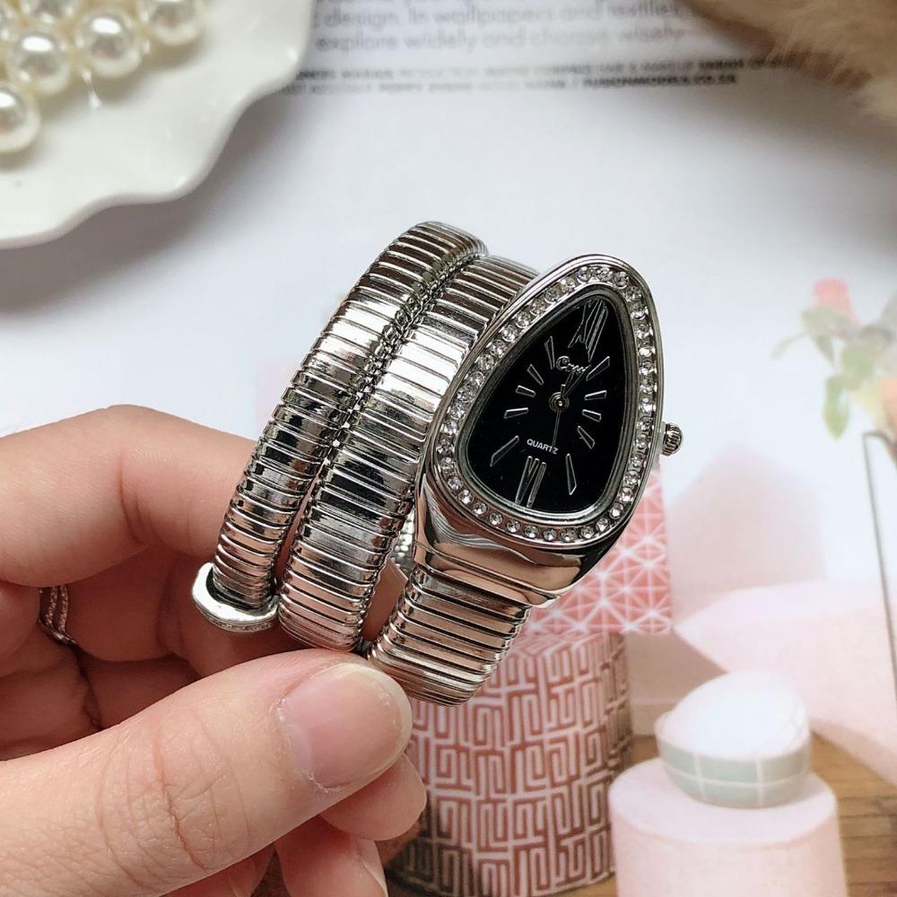 Кварцевые наручные часы из нержавеющей стали, элегантные часы-змея, браслет, модные женские кварцевые часы для женщин
