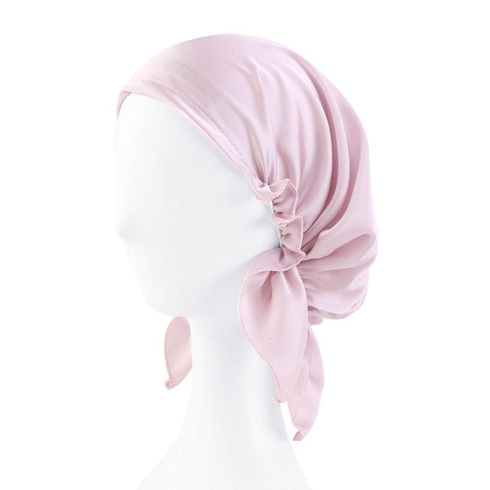 Women Bowknot Sleep Hat Breathable Silk Chemo Caps New Satin Night Cap