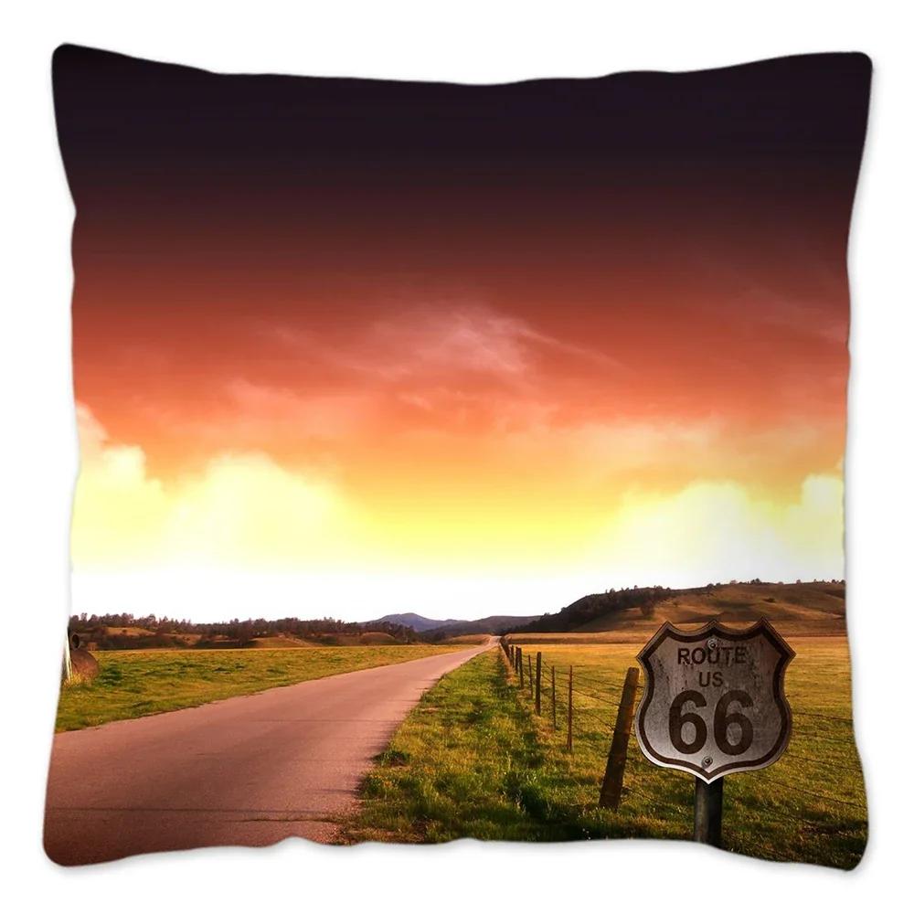 Наволочка Route 66 Retro, украшение для дома, полиэстер, наволочка для дивана, наволочка для автомобиля, натуральный пейзаж, Funda Cojin