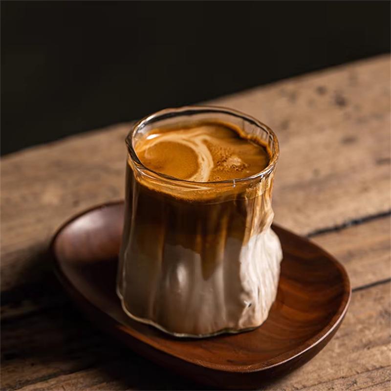 Стеклянные чашки для эспрессо в форме пня, антиожоговые кружки для латте, прозрачные стаканы для виски, коктейлей, напитков