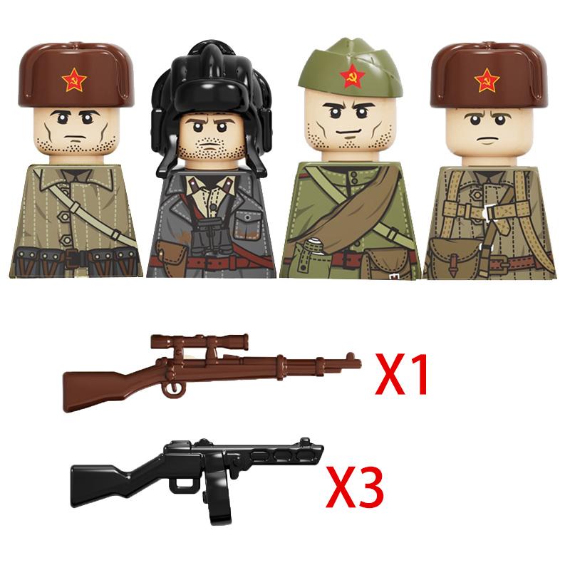 Военные Фигурки Солдат Армии США Советских Солдат Строительные Блоки MOC Санитар Винтовка Снайперская Кепка Бунижон Шлемы Детская Игрушка Подарок B145