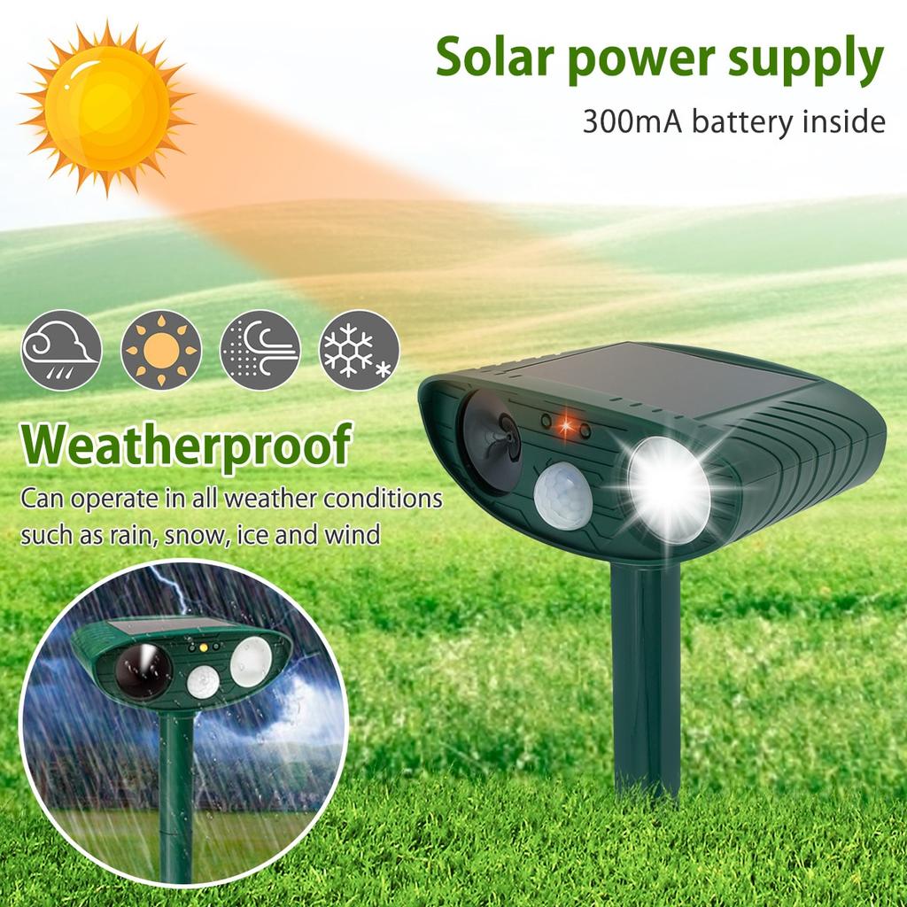 Solar Animal Repellant Ultrasonic Cat Dog Repellant Solar Powered Waterproof Animal Deterrent with 3 Vertical Rod SafetyAA