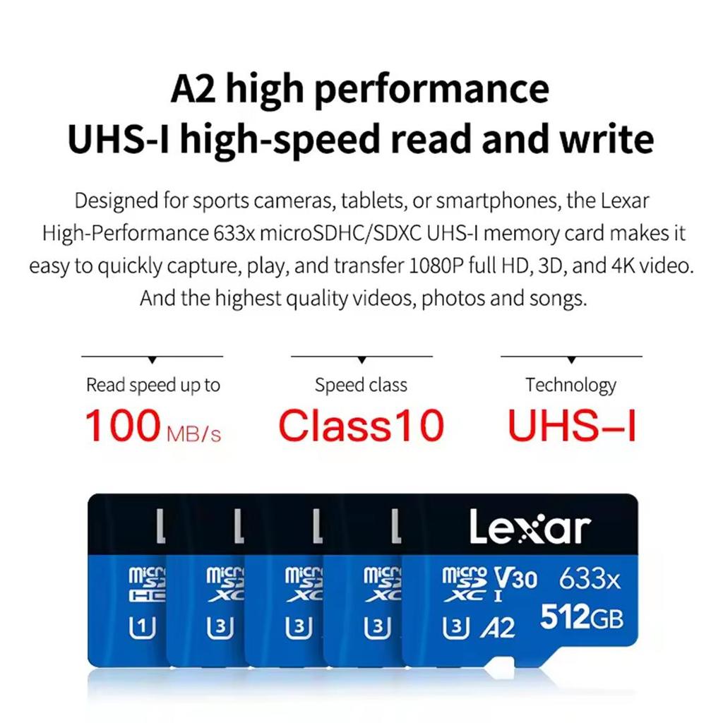 Lexar Карта памяти micro SD TF 128 ГБ 663X Класс 10 A1 До 100 МБ/с чтение 256 ГБ 32 ГБ 64 ГБ 512 ГБ SDXC SDHC V10 U1 V20 A2 Оригинальная флеш-карта Micro SD