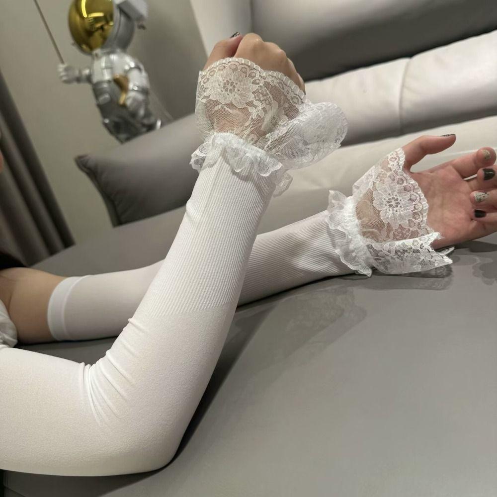 Y2K Womens Sleeve Lace Flower Ice Silk Arm Sleeves Sun Protection Arm Sleeves Clothes Accessories