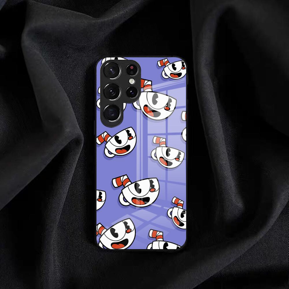 Горячая игра C-cuphead Чехол для телефона Samsung S25 Edge Ultra S23 S22 S21 S20 Ultra Plus S24 Fe A54 A53 A25 Стеклянная крышка