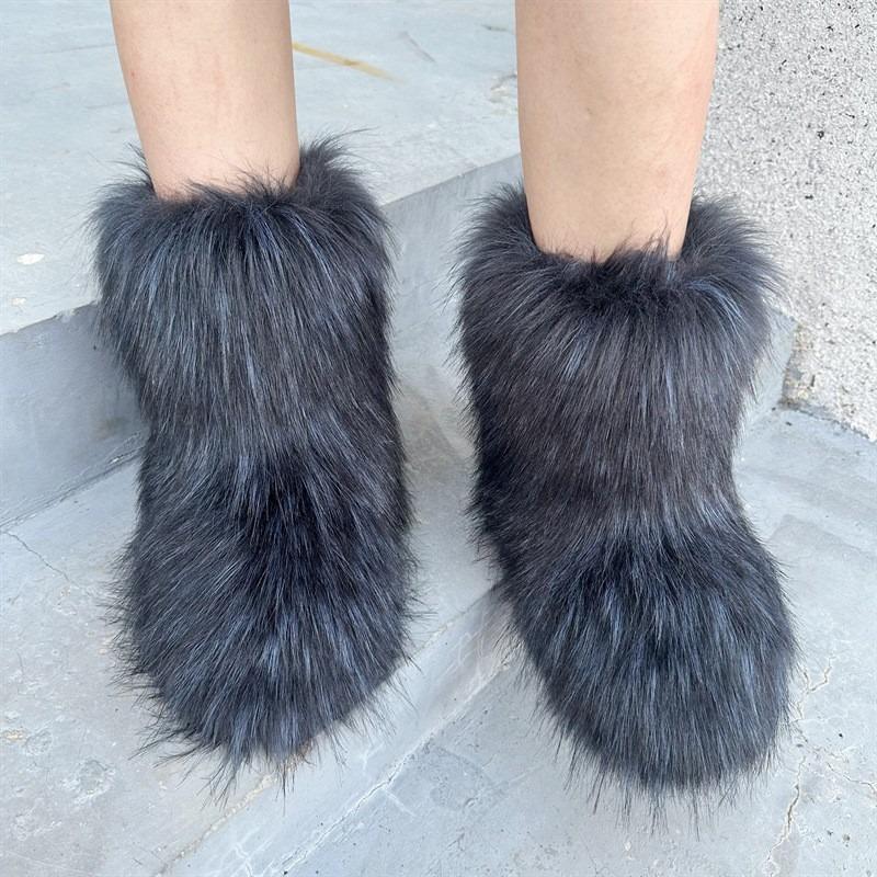 Imitation Raccoon Fur Plush Snow Boots Bag Head Warm Fluffy Fluffy Hot Girl
