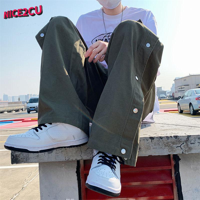 Лето 2023, новые трендовые мужские широкие брюки-карго, корейская уличная одежда, повседневные дизайнерские спортивные штаны большого размера с пуговицами для подростков