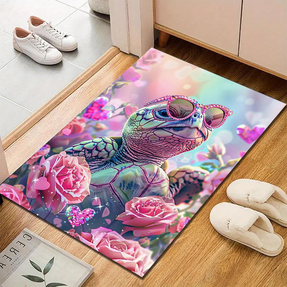 Glamorous Turtle in Rose Garden Patterned carpet, suitable as a non slip play mat for the living room and bedroom sofa