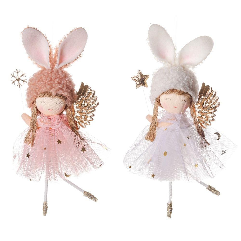 Cartoon Christmas Rabbit Ears Angel Dolls Festival Handmade Angel Girl Hanging Pendant Cute Christmas Tree Decoration