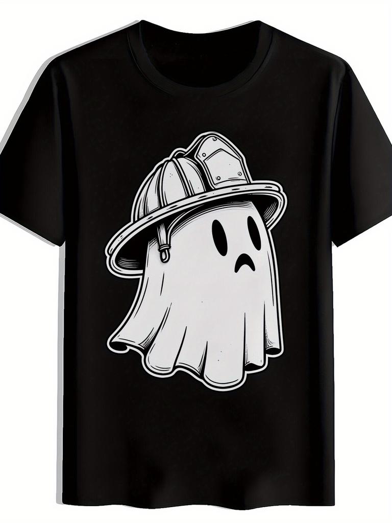 Black Graphic T-shirt - Funny Firefighter in Hard Hat Design - Lightweight Summer Tee for Halloween