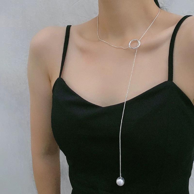 Женский шариковый кулон простая цепочка для свитера темперамент матовое длинное ожерелье крутой стиль корейская версия французский легкий люкс премиум