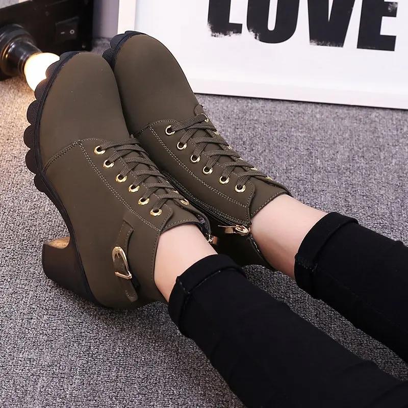 Winter 2024 New High Heeled Women Boots Cross Straps Short Boots Comfortable Waterproof Boots Warm Plus Size 42 Botas Femininas