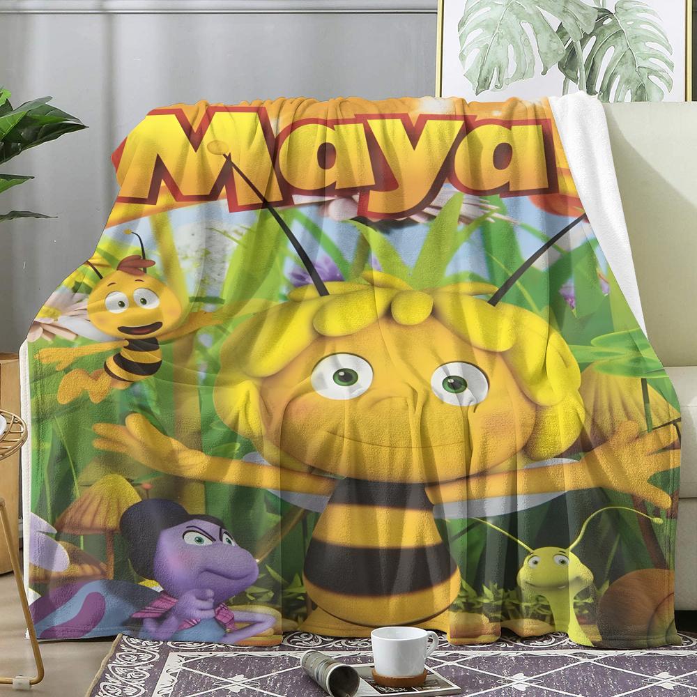 GUOYU Blanket MMaya The Bee With Flowers Throw Soft Flannel Throw Summer Blanket Lightweight Cozy Nap Blanket for Sofa Bed Travel