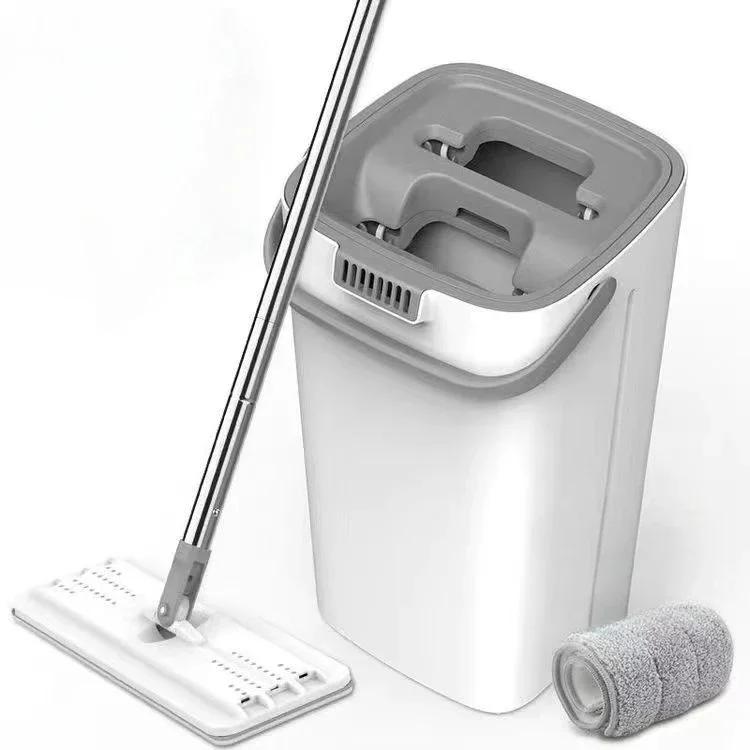 Вращающаяся на 360° швабра для сухой и влажной уборки Плоская швабра с отжимом и ведром Сильная адсорбция Без ворса Супер-пятновыводящая швабра