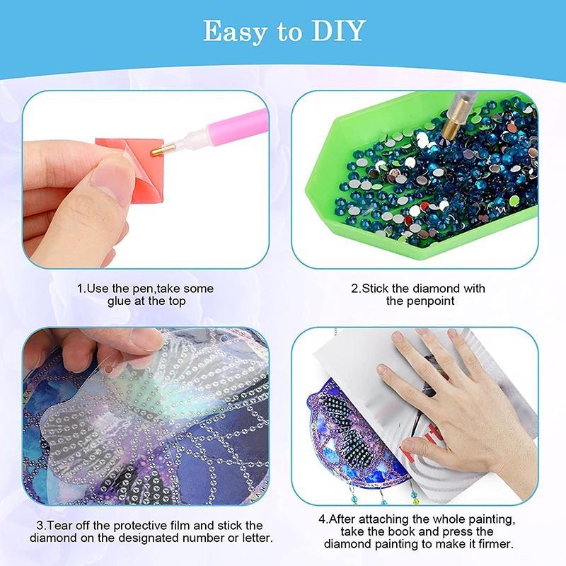 1 шт. DIY Алмазная картина 5D DIY Точечная дрель Алмазная картина Колокольчик ветра, Двусторонняя картина Украшения с подвеской из перьев для украшения сада